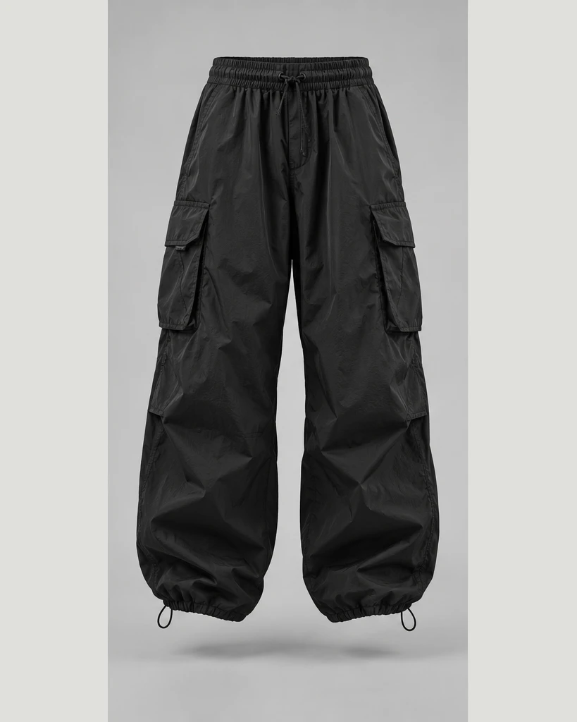 Nightshift Parachute Pants — Black, front view